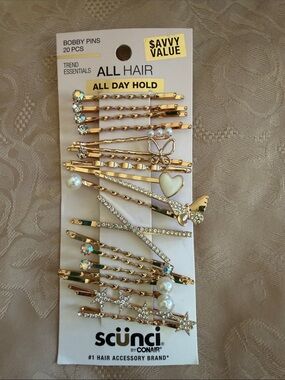 scunci Gold Decorative Bobby Pin Set with Pearls, Crystals & Heart